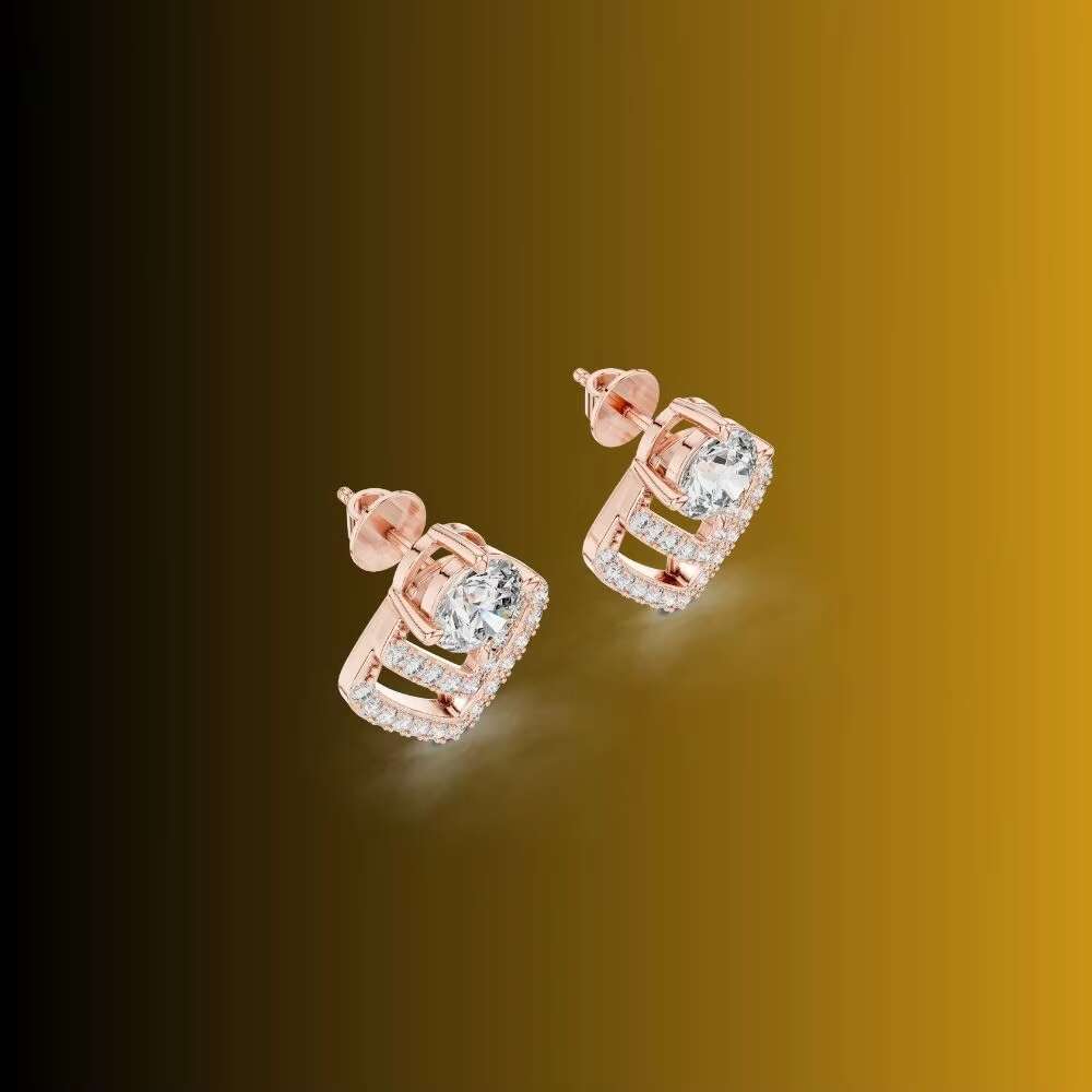 Handcrafted 14K Moissanite Earrings in Four Distinct Finishes Combining the Sophistication of Rose Yellow White Gold Silver
