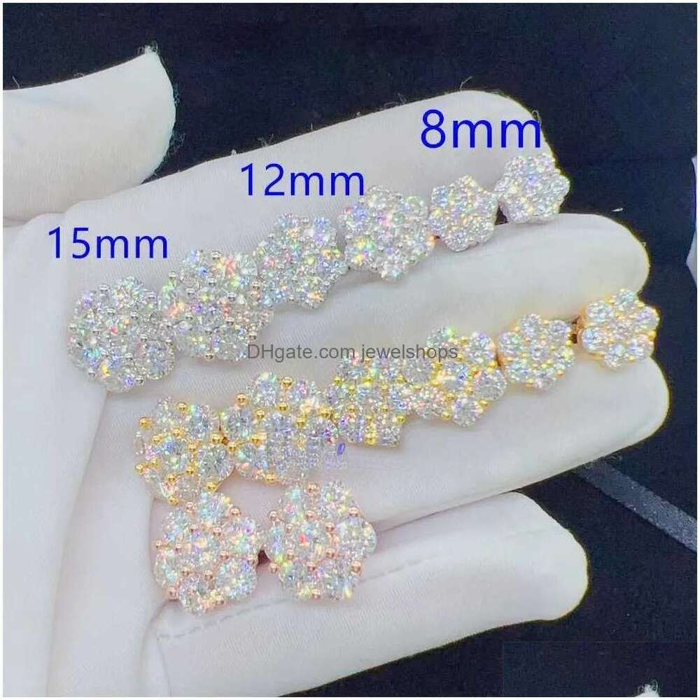 Charm Zuanfa Top Selling Pass Dia Tester Fine Jewelry Sier 8Mm 12Mm 15Mm Flower Earrings Vvs Moissanite Stud Drop Delivery Dhy6N