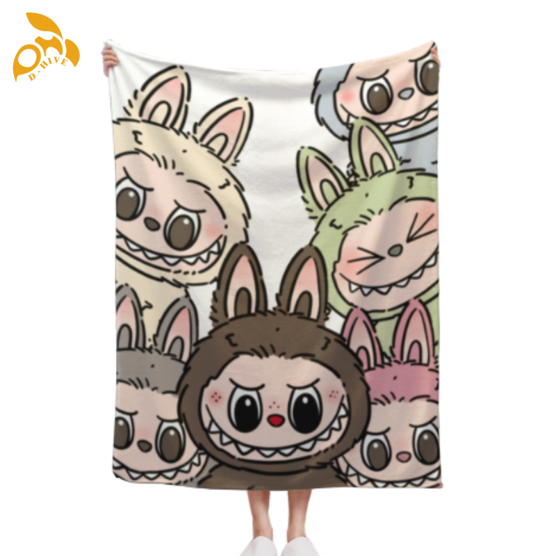 Free shipping fashion blanket 280g flannel blanket 30x40 Inch warm custom Labubu pattern blanket is not easy to wear and fade Customize Blankets
