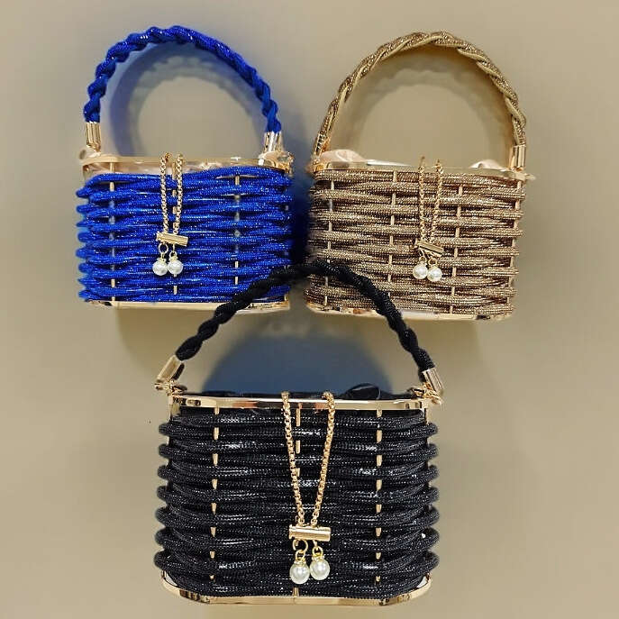 Hollow Rhinestone Metal Shiny Basket Birdcage Banquet Bucket Handheld Crossbody Bag