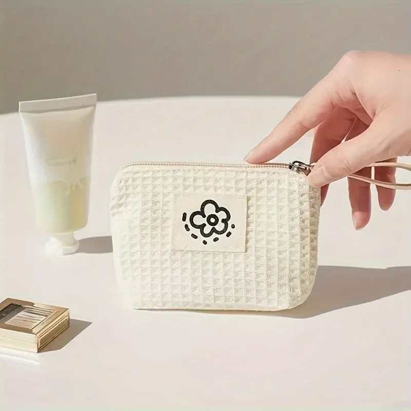 1PC Simple Flower Small Coin Purse Portable Bag Cute Waffle Grid Coin Purse 250614
