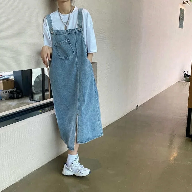 Spring and summer denim plastic surgery womens sleeveless jeans dress fashion women solid sliding casual loose spaghetti strap 250609