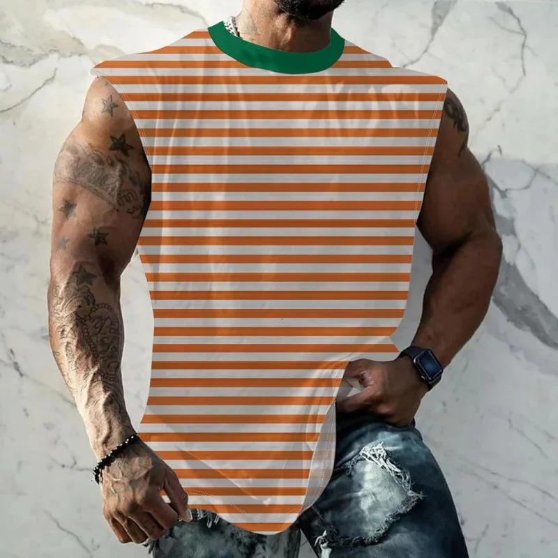 3D Printed Colorful Stripes Tank Top For Men Color Block Pattern Tees Summer Casual Loose Street Sports y2k Round Neck Tops Vest 250613