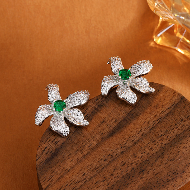 2025 Choucong Sparkling Stud Earrings Luxury Jewelry 925 Sterling Silver Round Cut Emerald Pave CZ Diamond Gorgeous Bright Party Women Flower Earring 