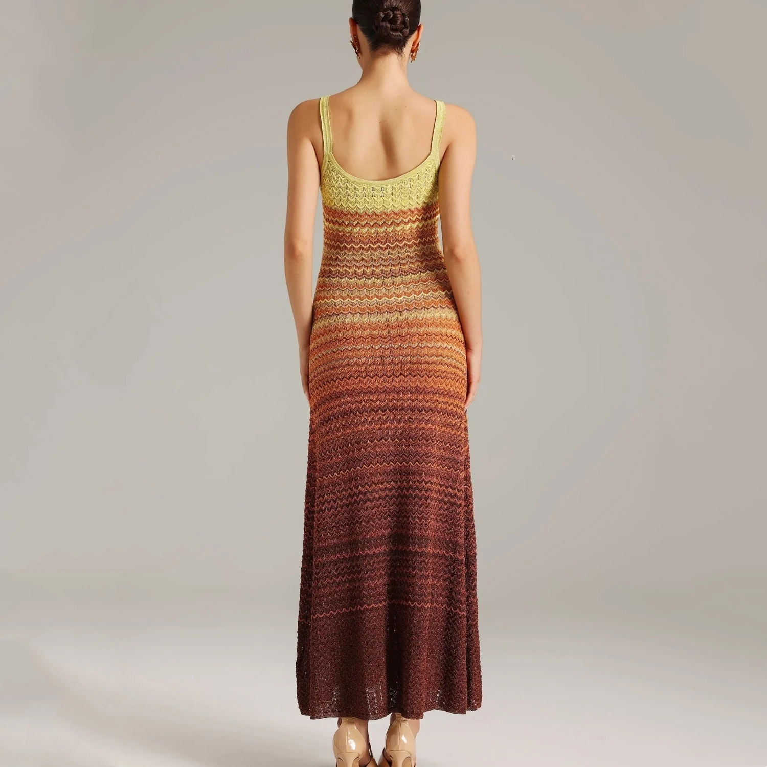 Original Quality Zigzag Shiny Long Knitted Maxi Dress Women Paris Skirt y n Ladies Clothing 250611