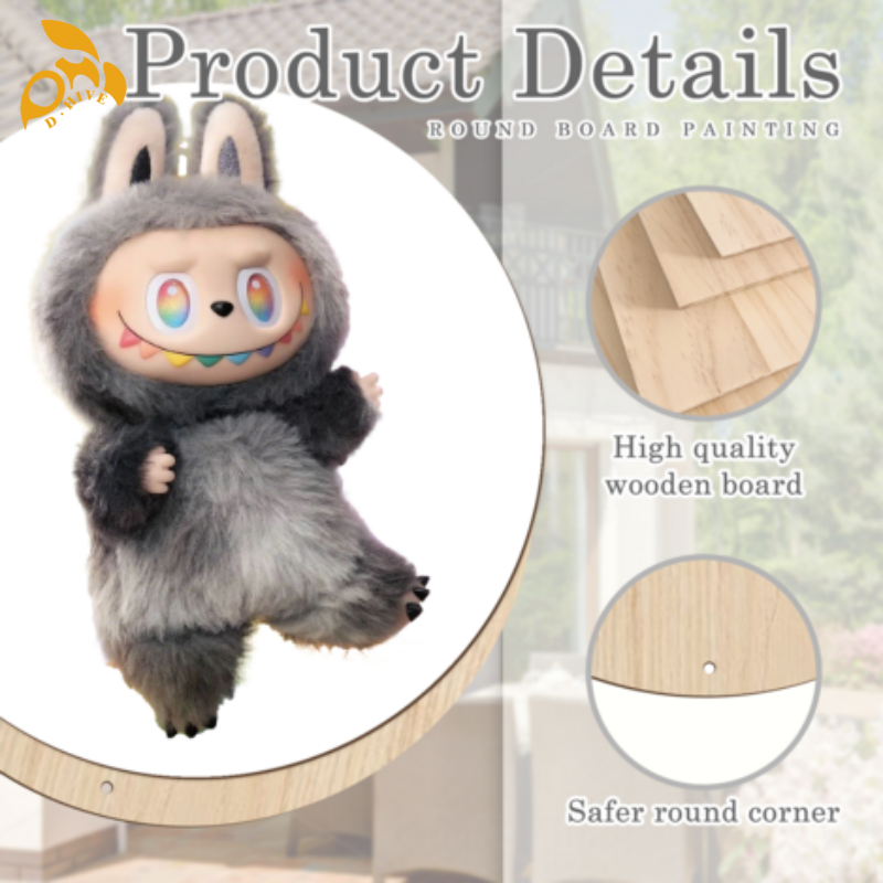 Free shipping new customized Home Decor Decoration Decorative Circular wooden board painting with labubu pattern