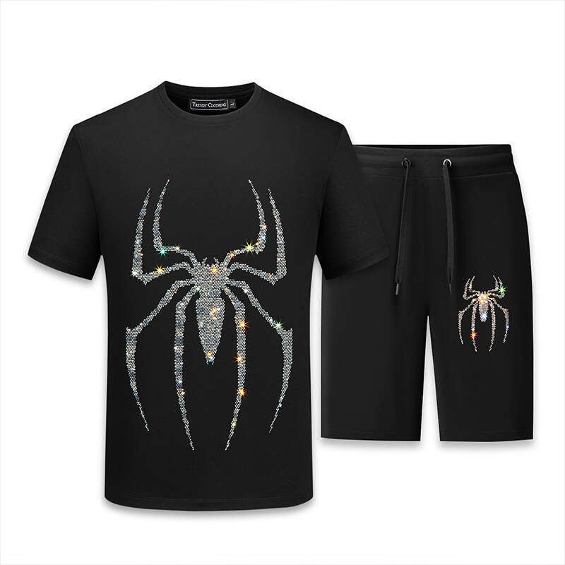 Men's Summer Heavy Embroidered Cotton T-Shirt and Ice Silk Casual Pants Set for Trendy Guys