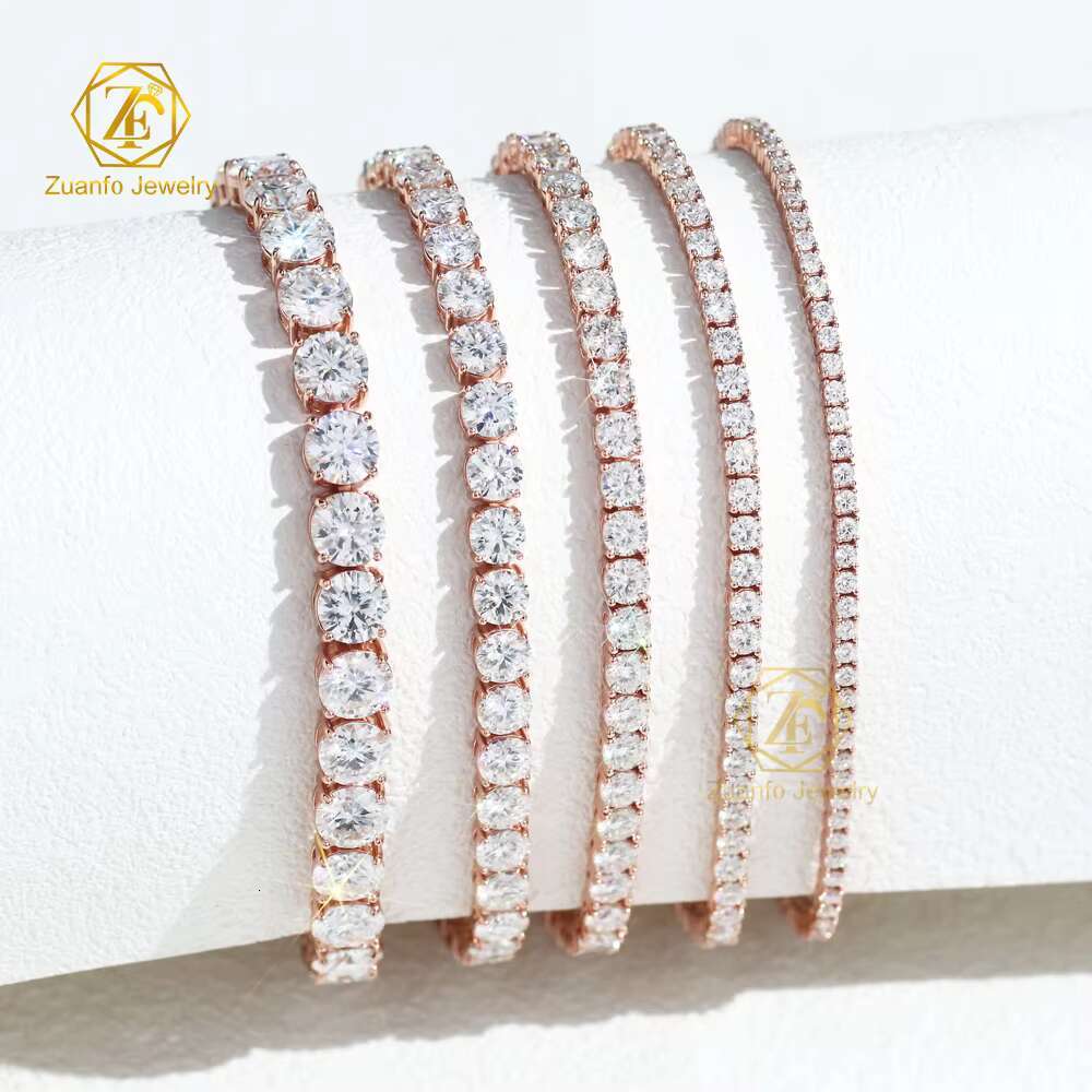 Rose Gold Plated 925 Silver Moissanite Chains Men Women GRA Certified 2 3 4 5mm D VVS Moissanite Tennis Bracelet Bangle