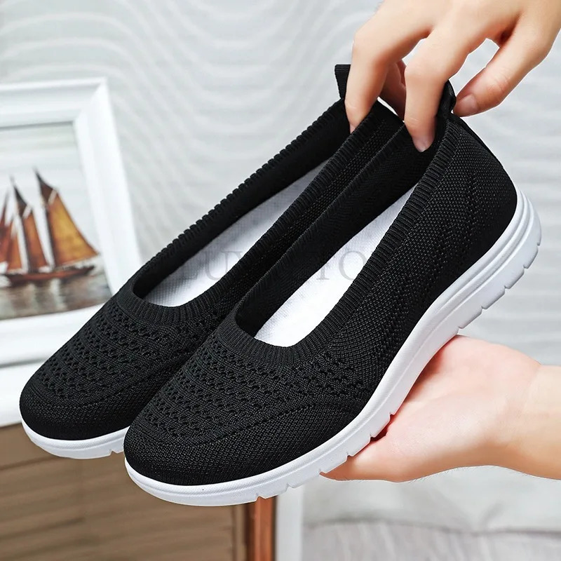 Womens Slip On Solid Color Shoes Summer Fashion Mesh Breathable Casual Shoes Walking Non Slip Platform Sandals Flats Loafers 250613