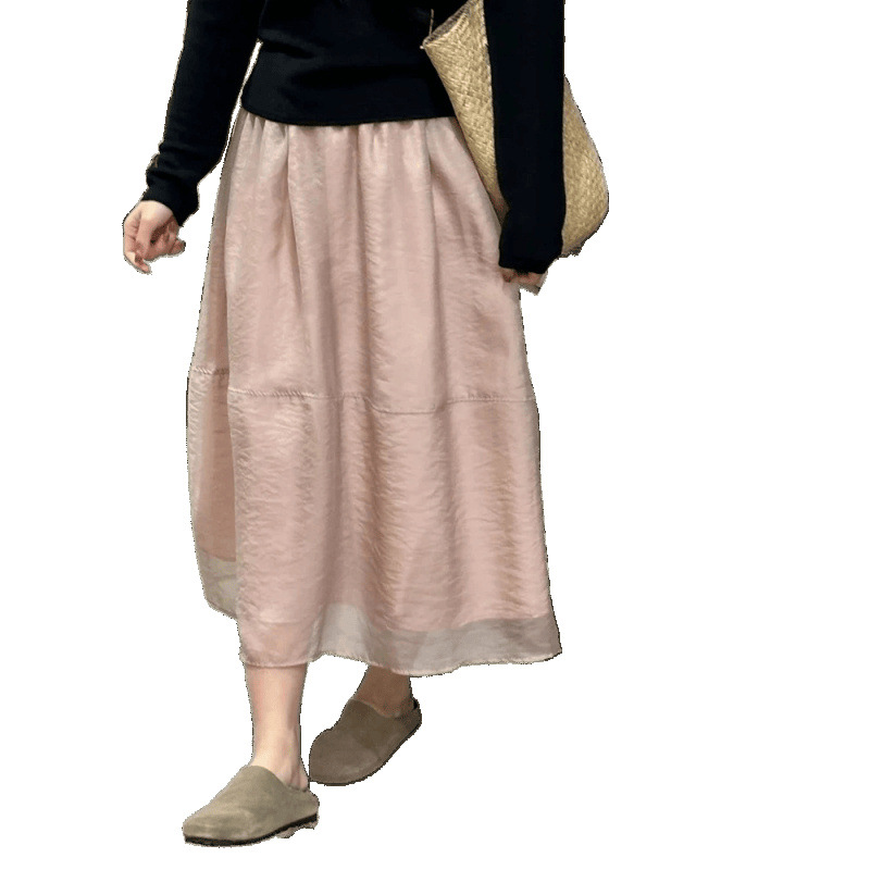 X18010 New women's high-end pink chiffon skirt female spring and summer new pear-shaped high waist a-line puffy gauze skirt