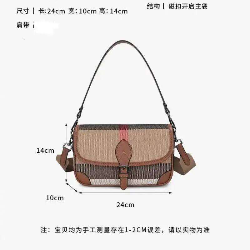 Wide Strap Shoulder Bags For Women 2024 New High Quality Leather Canvas Plaid Handbags And Purses Designer Underarm Bag