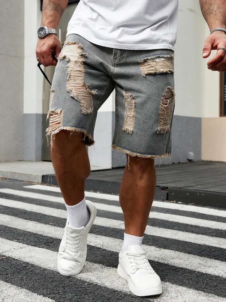 Summer Mens Fashion Stretch Denim Shorts Retro High Street Style Old Slim Fit Short Jeans Splicing n Cotton 250614