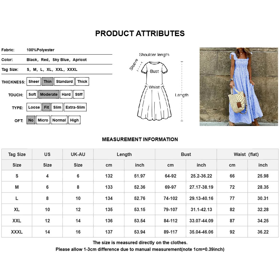 Womens Check Plaid Sleeveless Square Neck A-Line Maxi Dress Summer Ladies Casual Vacation Holiday Beach Sundress Size S-2XL 250613