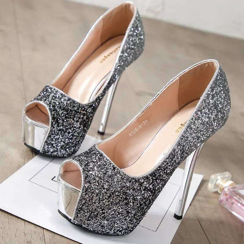 High Platform Woman's Peep Toe Pumps Gold Sier Wedding Bridal Heels Banquet Ladies 2023 Elegant Women Heeled Shoes