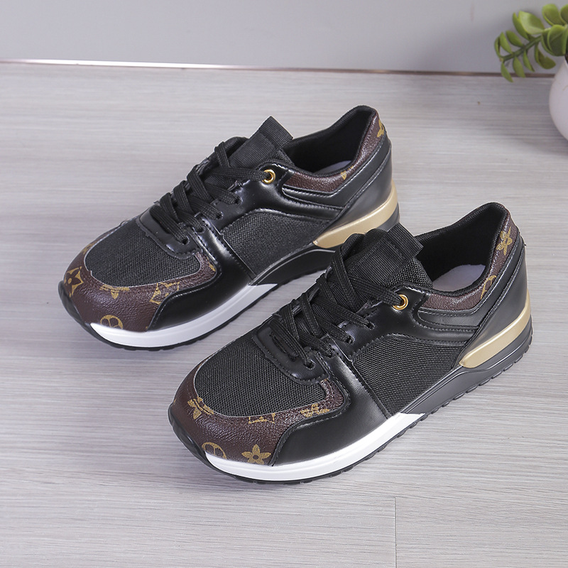 Fashion Plus Size 36-43 Print Unisex Sneakers 2025 New Design Round Toe Leather Upper Non Slip Lace Up Running Shoes Men Women White Black