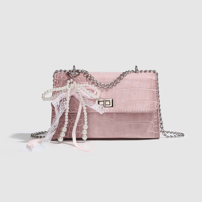 2025 New Korean Style Fashion Women's Internet Celebrity Versatile Crocodile Pattern Chain Small Square Ins Single Shoulder Crossbody Bag Trend