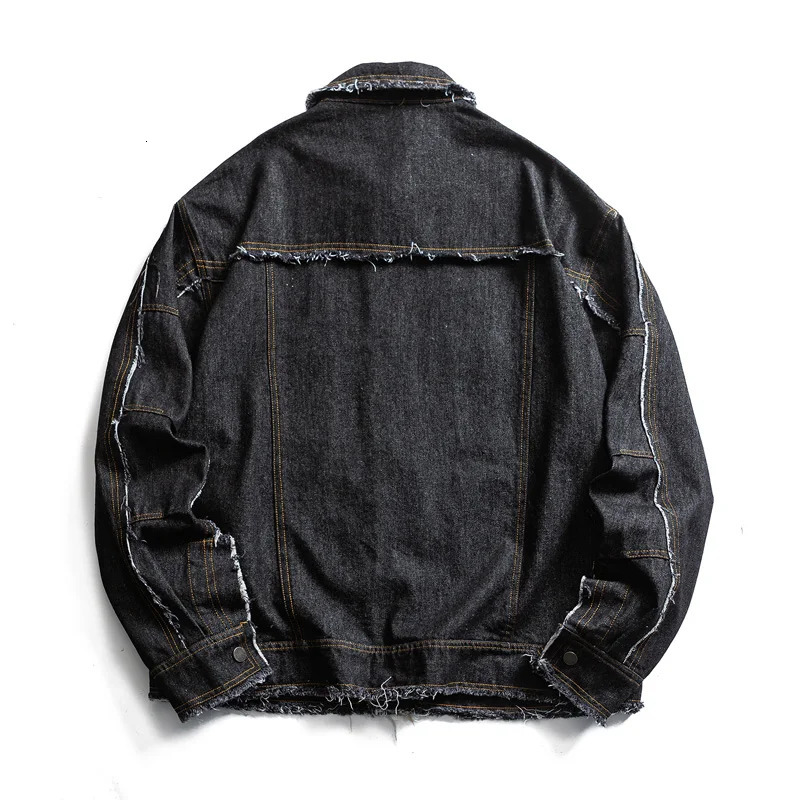 Men Denim Tassels Loose Casual Streetwear Oversize Vintage Fashion Cargo Jacket Cityboy Jeans Bomber Coat Unisex Outerwear 250614