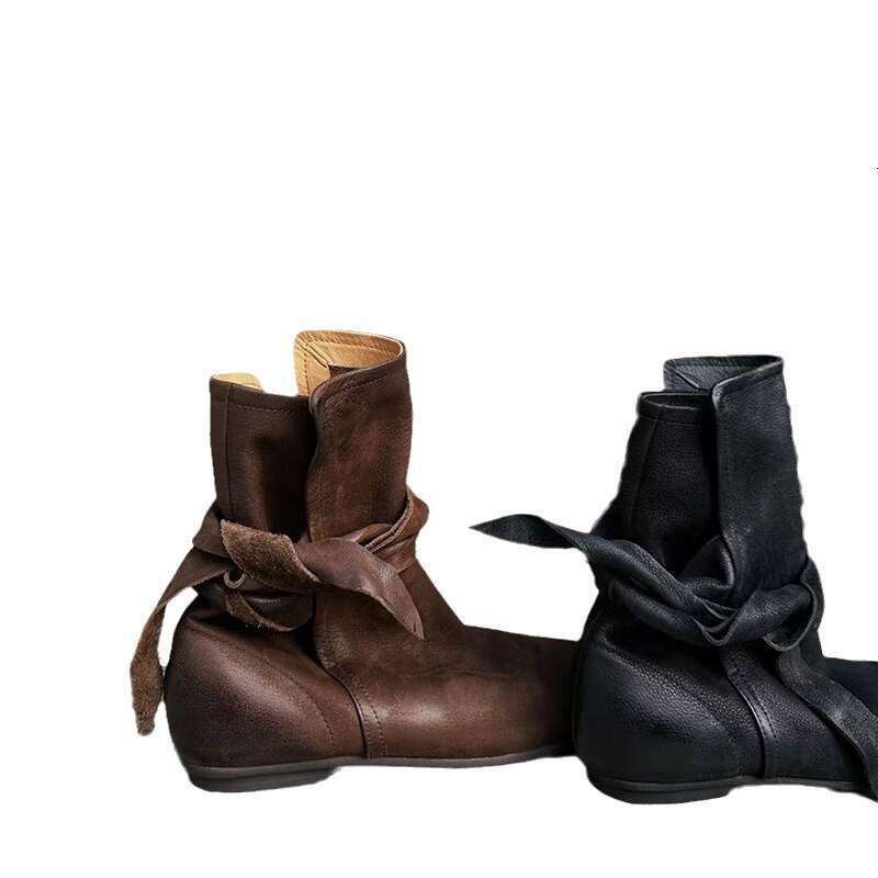 Niche Design NEW Bowknot Lace-up Ankle Women, Autumn Season, Distressed Flat Bare Boots, Single Boots for Women