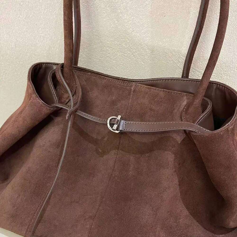 New All-Match Shape Change Design Large Tote Coffee Matte Real Suede Leather Women Shoulder Bag High-End Travel Handbag