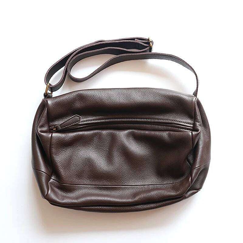 Slouchy Style Women Square Crossbody Soft Genuine Leather Tote Handbag Purse Wide Strap Design Female Shoulder Messenger Bag