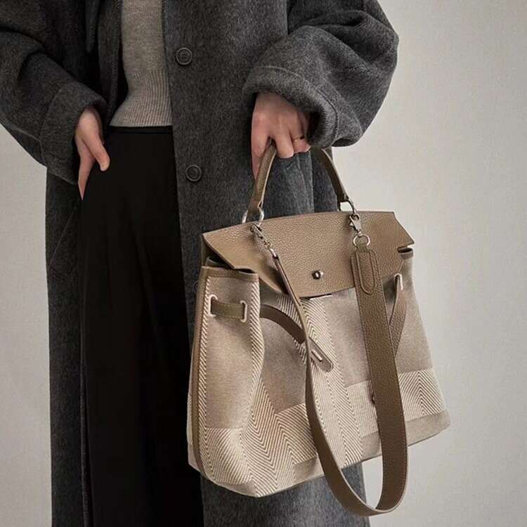 Wide Spliced High-end Strap Canvas for Women 2025 Summer New Large Capacity Single Shoulder Crossbody Bag