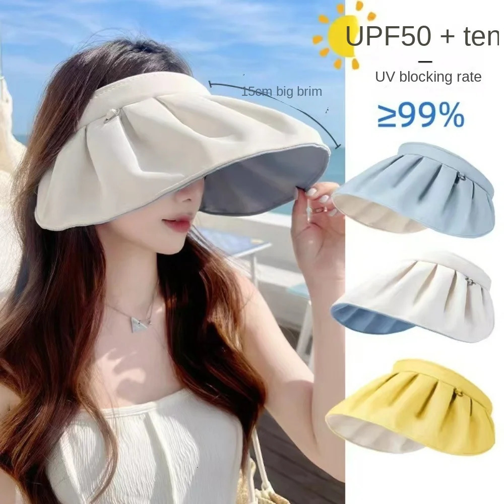 All-match UV Protection Empty Top Shell Hat UPF50 Breathable Sunshade Hat Large Brim Face Cover Sun Protection Hat Women 250610