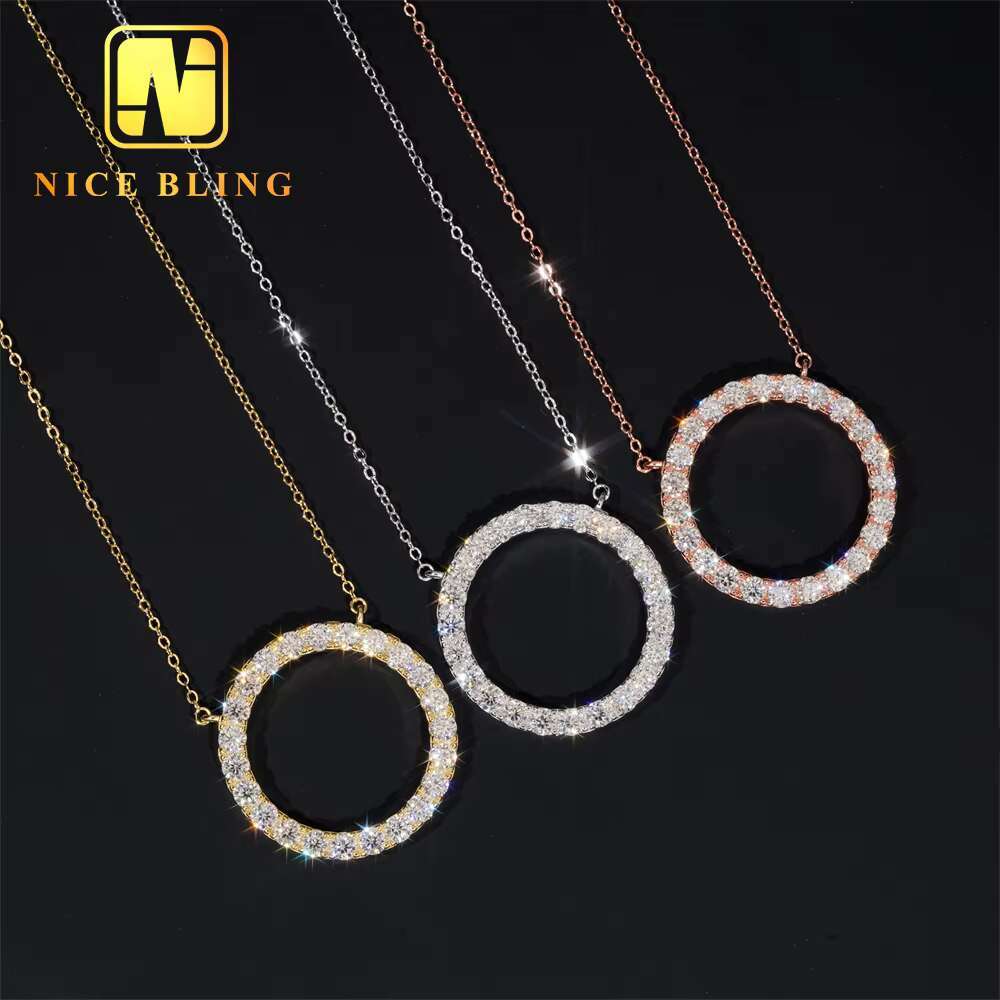 GRA Certificated Circle Shape Design Moissanite Necklace Custom Women High Quality Pendant Necklace Jewelry