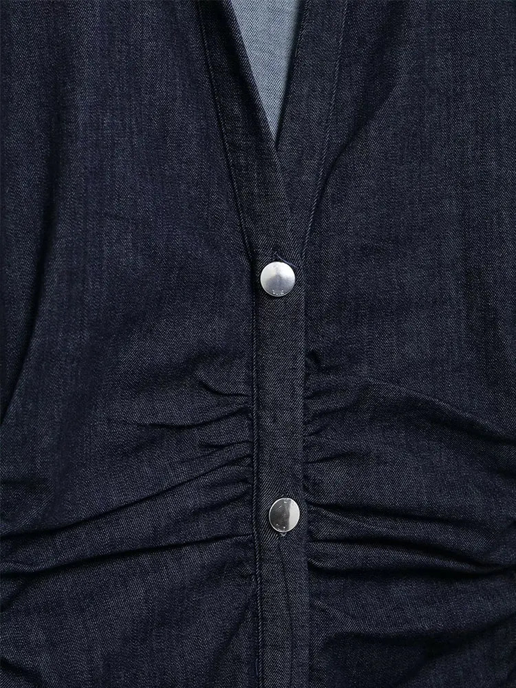 NLZGMSJ 2025 Spring Sleeveless Denim Midi Dress Women Button Long Dress Woman Dresses for Women Streetwear Basic Casual Dress 250609