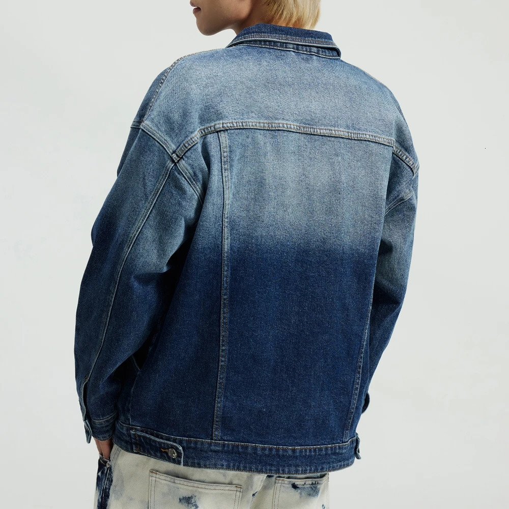 American Vintage Gradient Color Denim Jacket Mens Clothing High Quality Cargo Spring Autumn Streetwear Loose Coat Male 250614