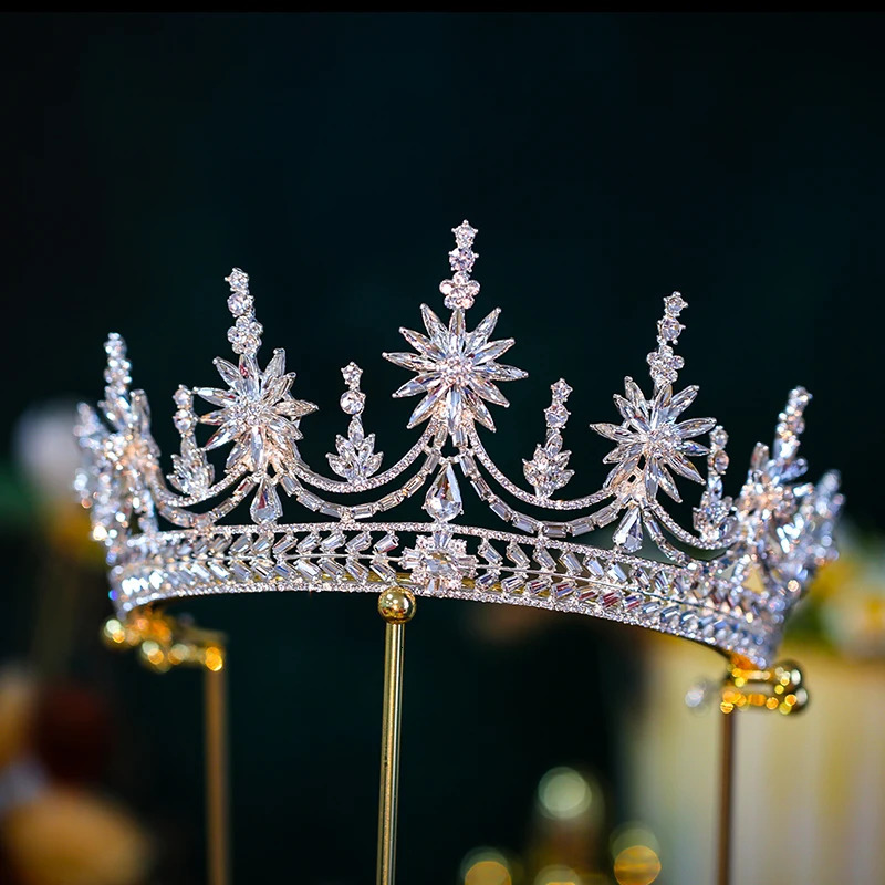 Baroque Rhinestone Crystal Wedding Crown Queen Flowers Bridal Tiaras Women Beauty Pageant Bridal Hair Jewelry Accessories 250603