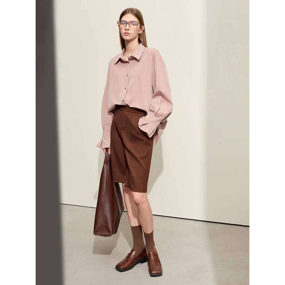 AMII Minimalism 2024 Women Shirts Spring New Commuter Striped Flare Sleeve Lapel Loose Mid-Length Trendy Shirt Female 12441071