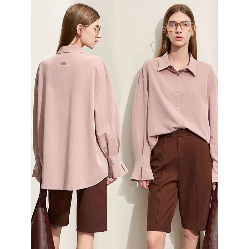 AMII Minimalism 2024 Women Shirts Spring New Commuter Striped Flare Sleeve Lapel Loose Mid-Length Trendy Shirt Female 12441071