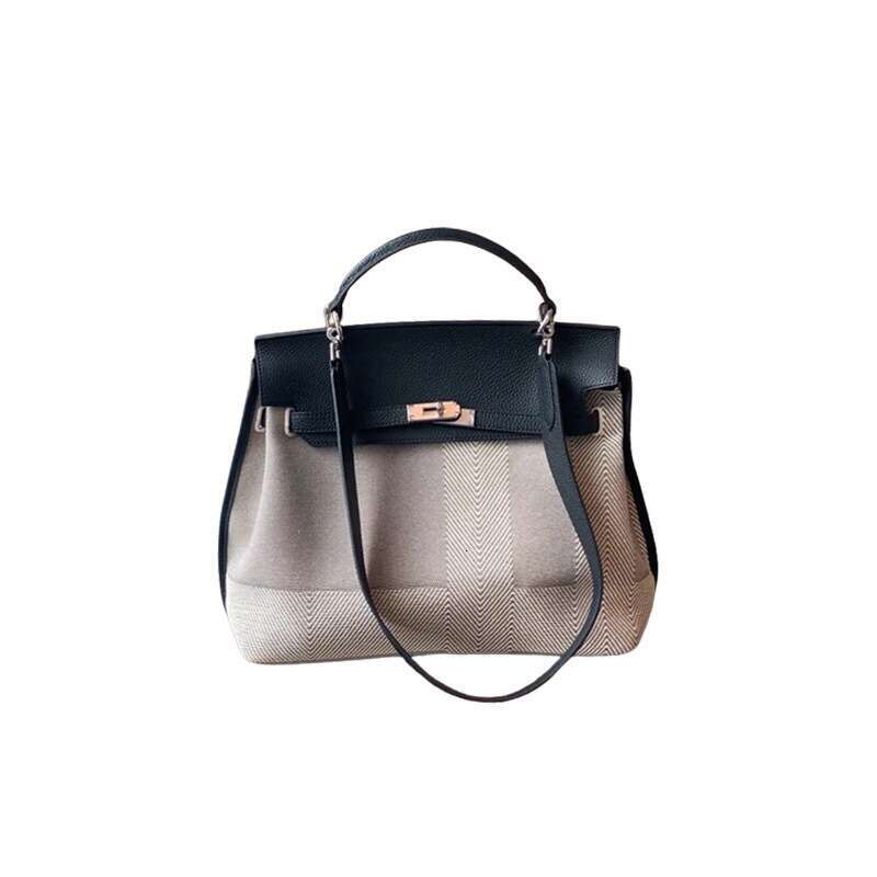 Wide Spliced High-end Strap Canvas for Women 2025 Summer New Large Capacity Single Shoulder Crossbody Bag