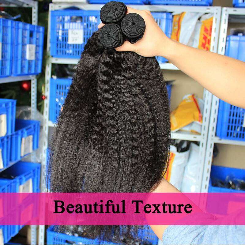 Kinky Weave Coarse Yaki Straight Weaving Raw Indian Human Bundles With Closure Hair Extensions For Women