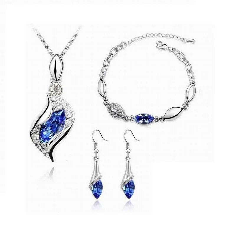 925 Sterling Silver Crystal Jewelry Set For Women Pendant Necklace Earrings Bracelet Set Fashion Jewelry 250609
