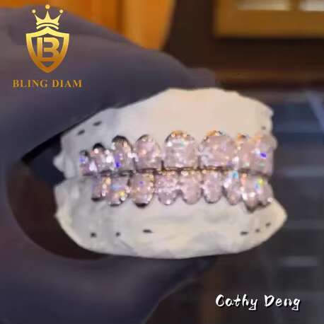 Hip Hop Jewelry Sparkle Men Fashion D VVS Moissanite Grillz Iced Out 925 Sterling Silver Teeth Grillz 8 Top 8 Bottom Buss Down