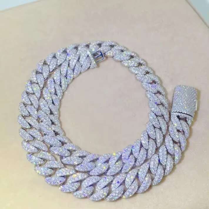 High Quality 14k White Gold Hip Hop Iced Chain VVS Moissanite Diamond Customized Cuban Link Chain IGI Certified Necklace