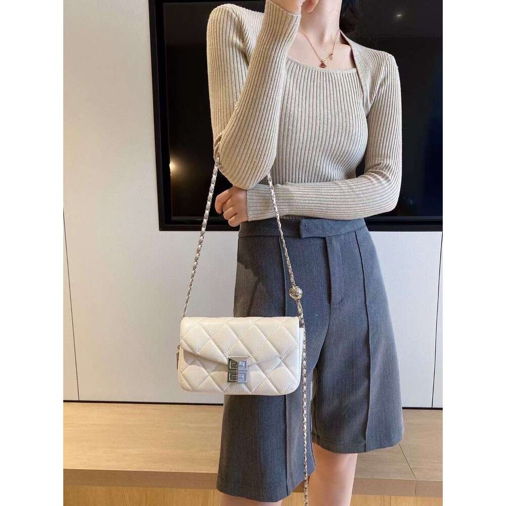 Small Diamond Trendy Chain for Women 2024 New High-End Genuine Leather Versatile Shoulder Crossbody Bag