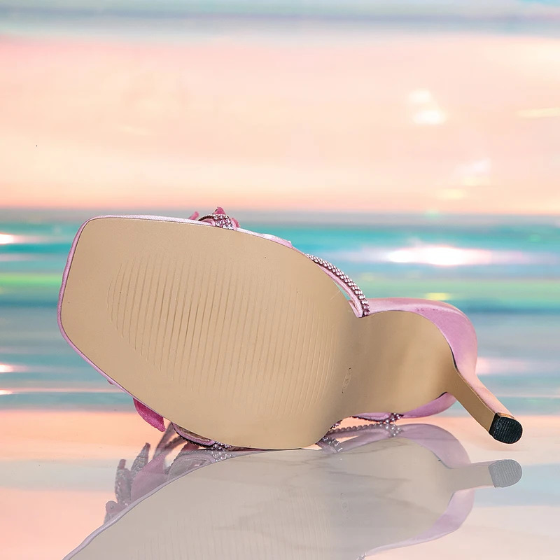 Eilyken n Crystal Flower Ankle Strap Women Sandals Sexy Thin High Heels Open Toe Stripper Party Ladies Shoes 250610