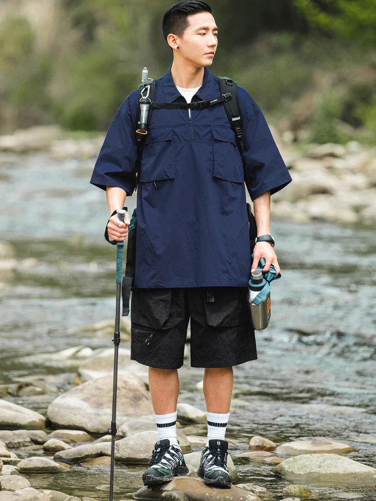 Mens Cargo Shorts Black Loose Quickly Do with Zipper Male Short Pants Nylon Casual Y2k Cotton Wide Clothing Comfortable In 250614