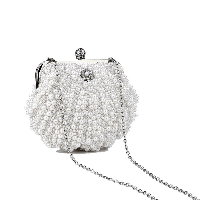 Luxury Pearl Shell Women Bag Clutch Fashion Two Sided Beaded Handbags Elegant Evening Bags Rhinestone Bridal Wedding Party Purse 250614