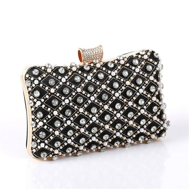 Gorgeous Crystal Pearl Beading Clutch Purse Womens Luxury Evening Bags Black Champagne American Fashion Wedding Party Handbag 250614