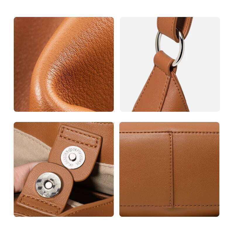 AIDRANI Genuine Leather Cowhide Design Sense Irregular Crescent Moon Women's Single Shoulder Armpit Cross-Body Semi-Circle Bag
