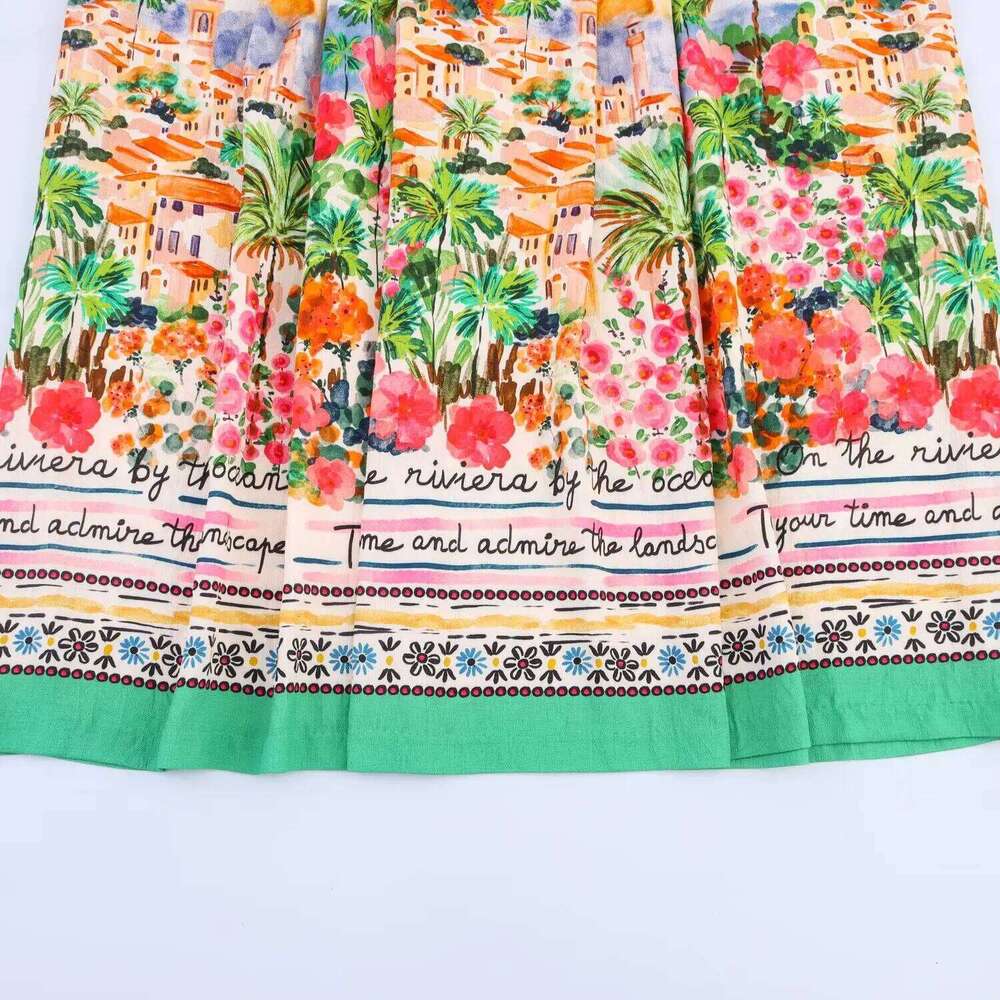 Womens Casual Elegant Loose Drapey Large Hem Mid - Length Printed Half Skirt With Exquisite And Unique Prints