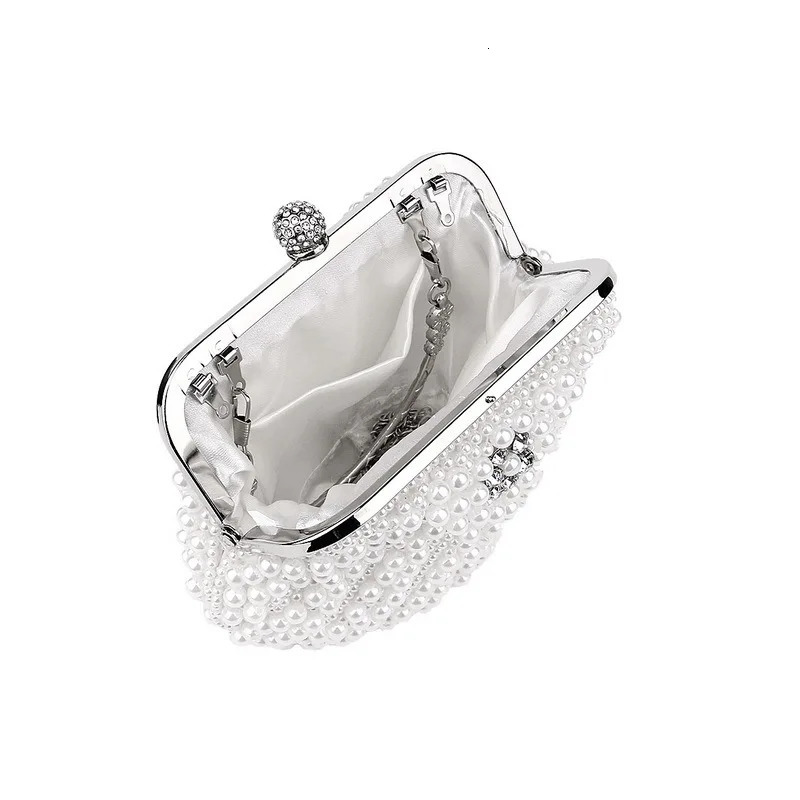 Luxury Pearl Shell Women Bag Clutch Fashion Two Sided Beaded Handbags Elegant Evening Bags Rhinestone Bridal Wedding Party Purse 250614