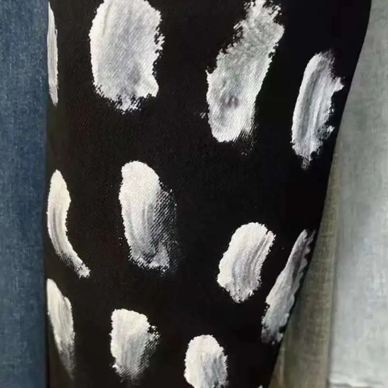 Black Retro Splash Ink Mens Jeans Patch Biker Streetwear Ripped Denim Pants Old Wash Water Stretch Skinny Tapered Trousers 250614