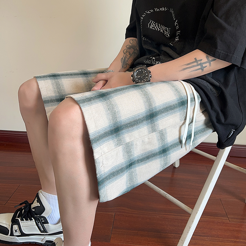 American-style Plaid Athletic Shorts for Men, Designer Summer Wear Trendy Sportswear, Basketball Casual Loose Five-Minute Pants