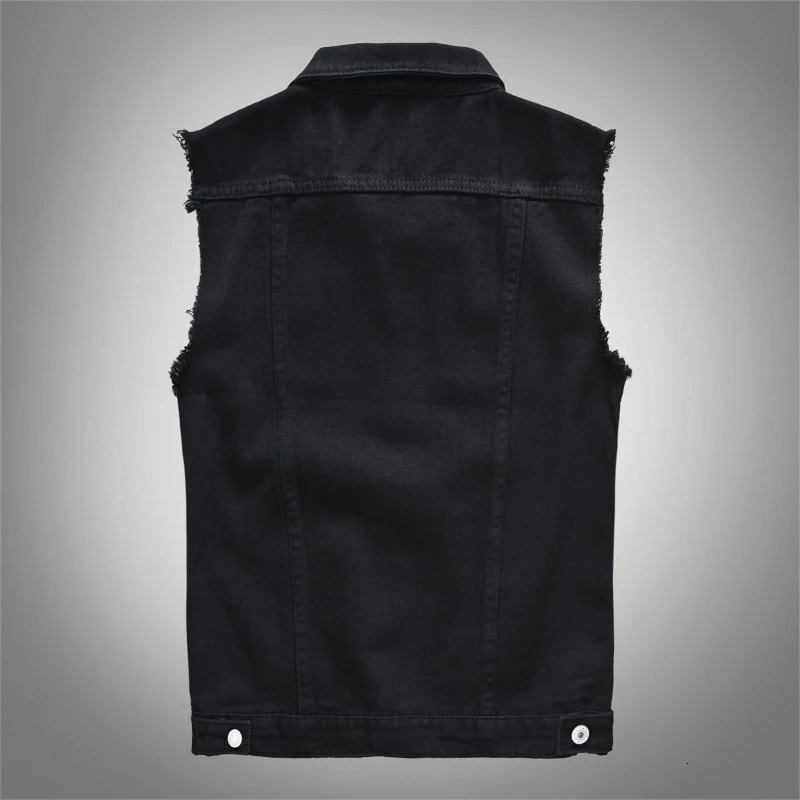 Sokotoo Mens Black Jean Vest Slim Fringe Denim Waistcoat Sleeveless Tank Top 250614