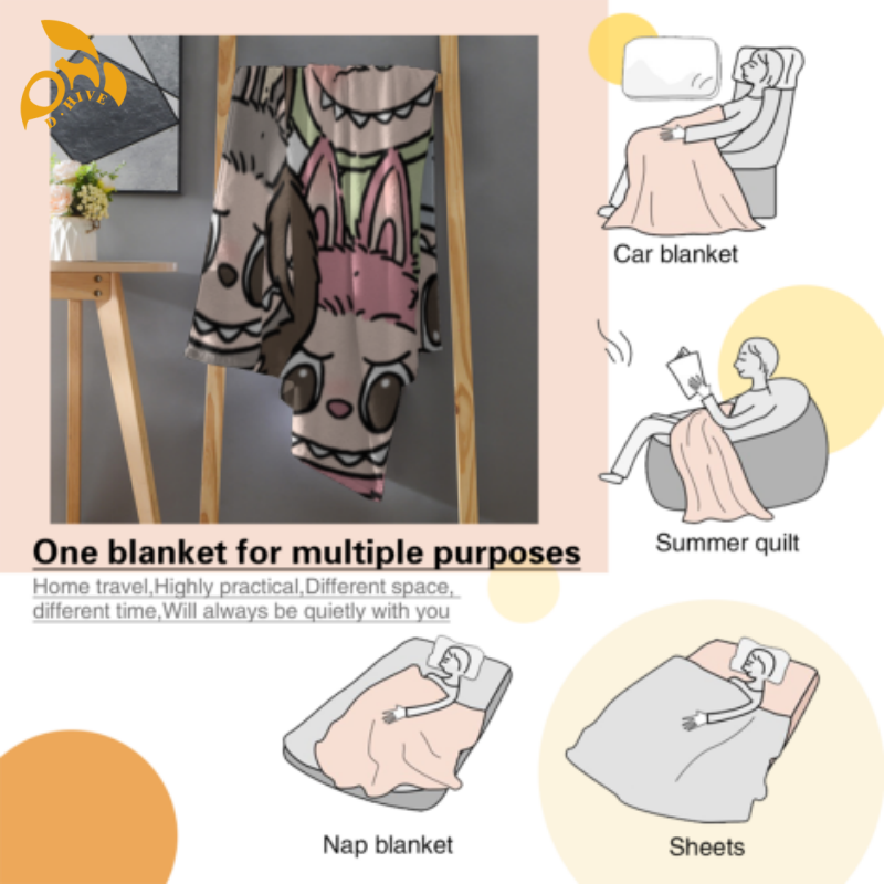 Free shipping fashion blanket 280g flannel blanket 30x40 Inch warm custom Labubu pattern blanket is not easy to wear and fade Customize Blankets