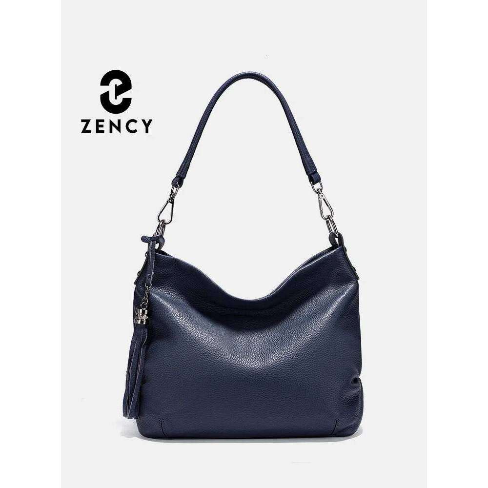 Zency Elegant For Women 100% Cowhide Leather Shoulder Handbag Crossbody Bag Large Capacity Tassel Hobo Bags